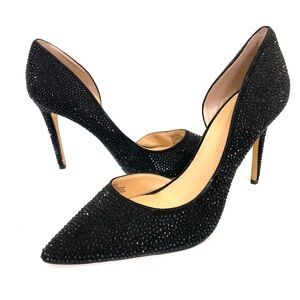 INC Women’s Black Rhinestone D'Orsay Pumps Stilettos 9.5 M Pointed Toe Shoes